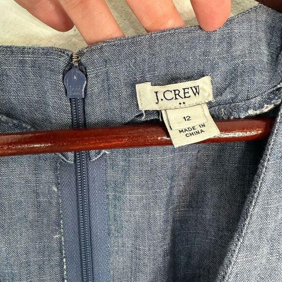 J.Crew Factory Blue Denim Chambray Faux Wrap Mini Dress Women 12 Minimalist Chic - Picture 6 of 12
